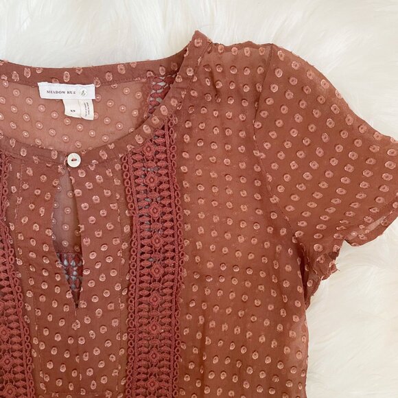 Anthropologie Rust Grassland Swiss Dot Pintuck Silk Short Sleeve Blouse Top - Picture 3 of 8